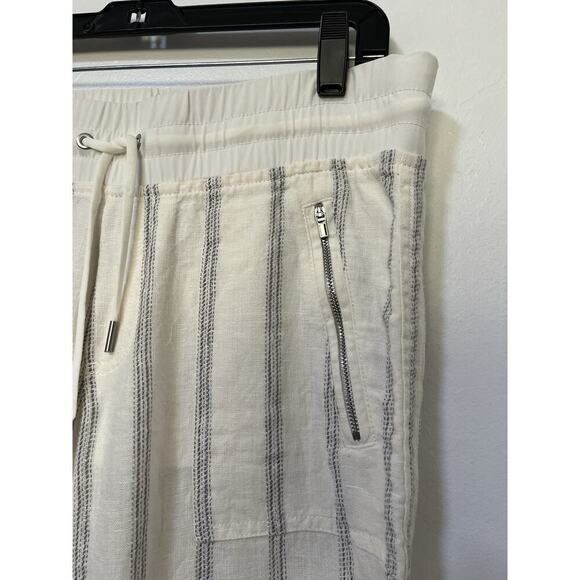 Athleta Cabo Tide Wide Leg 100% Linen Stripe Pants Size 8 White Coastal Beachy - Picture 4 of 8